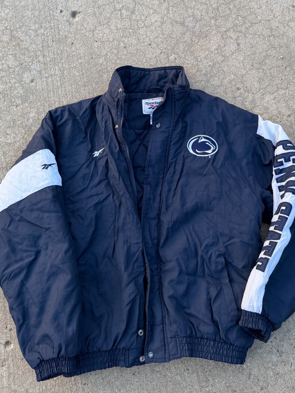 Vintage Reebok Navy and White Penn State Nittany Lions Full-Zip Jacket. NO HOOD